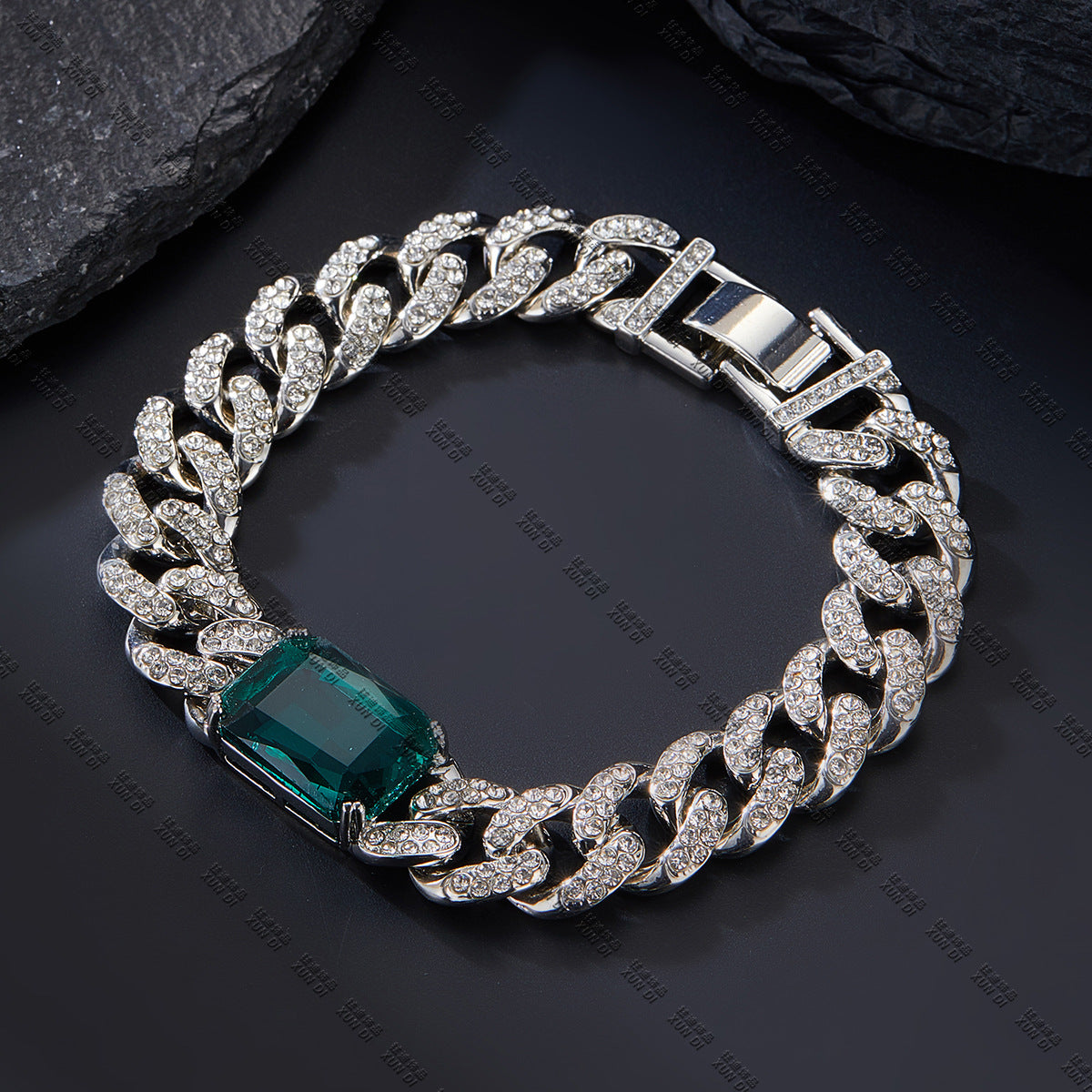 Wholesale Emerald Alloy Rhinestone Cuban Necklaces